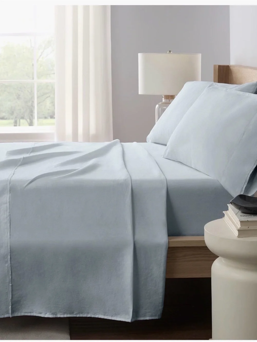 NEW Sixth+Pine King Frayed Hem Linen Blend Sheet Set Gray 55% Linen